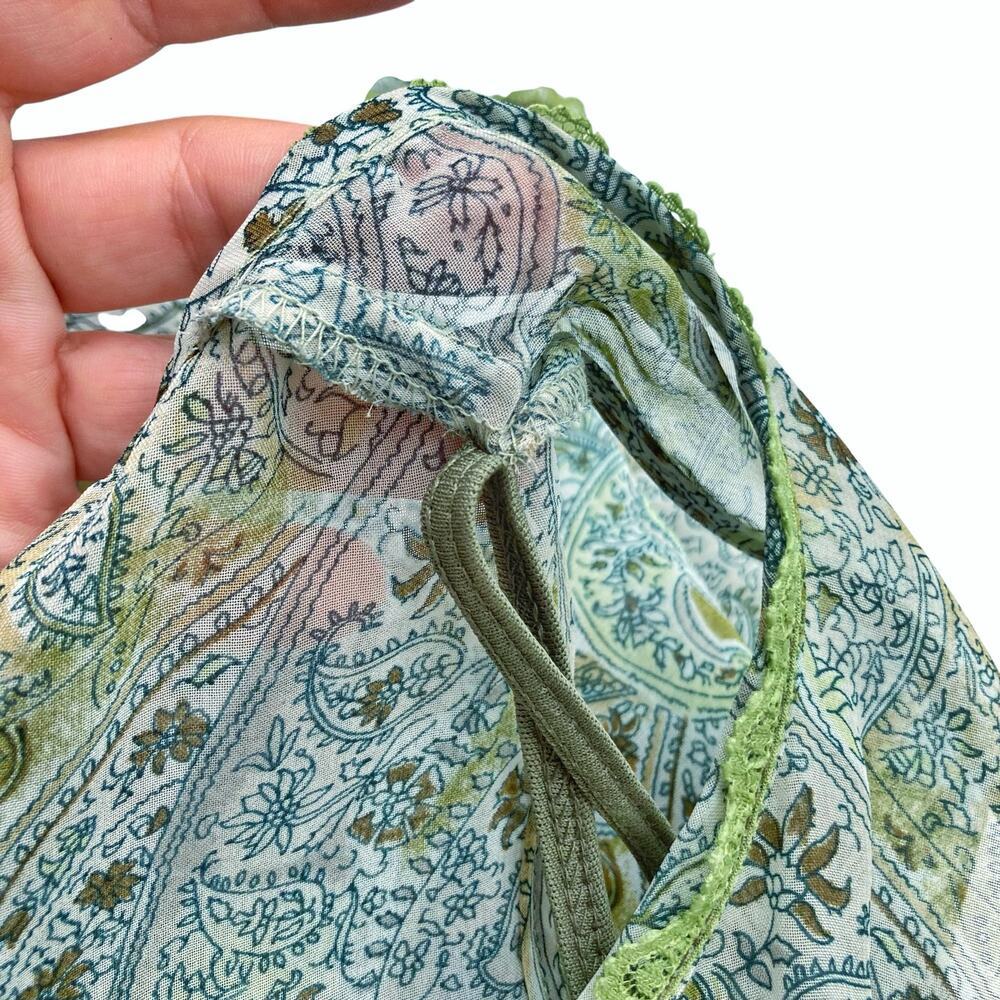 Vintage Y2K Green Paisley Mesh Overlay Slip Midi Dress Fairycore Boho Resort EUC - Picture 10 of 16